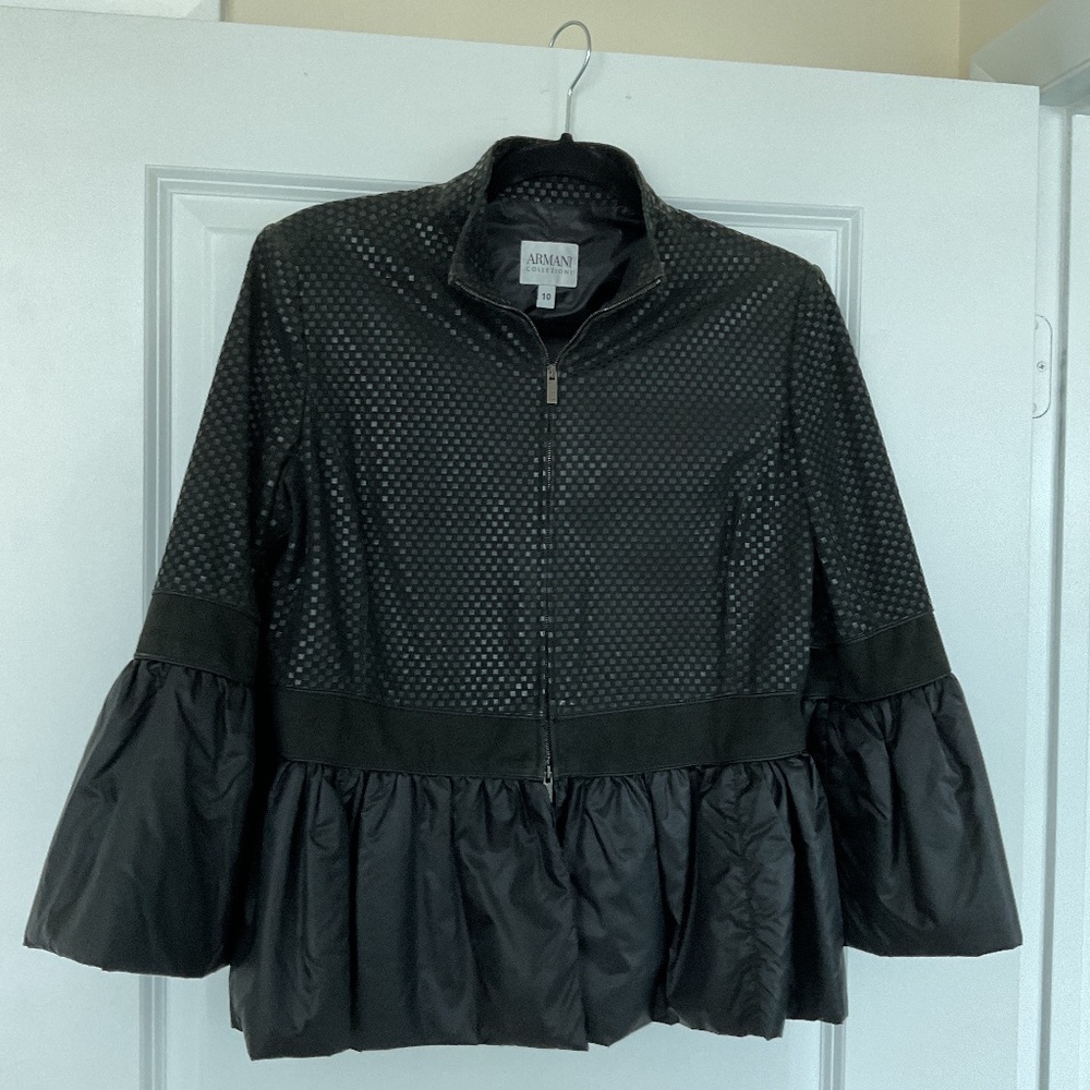 Armani Collezioni Leather/Nylon Black Jacket Size 10